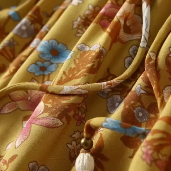 SOLD OUT Golden Floral Ruffle Fall Boho Long Sleeve Dress - Picture 12 of 12